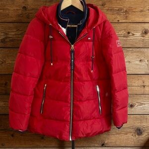 Tommy Hilfiger Bright Red Quilted Hooded Puffer NWT